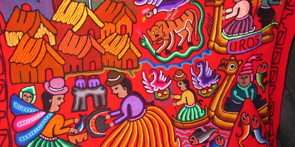 Ruční výšivky indiánek Los Uros, Titicaca