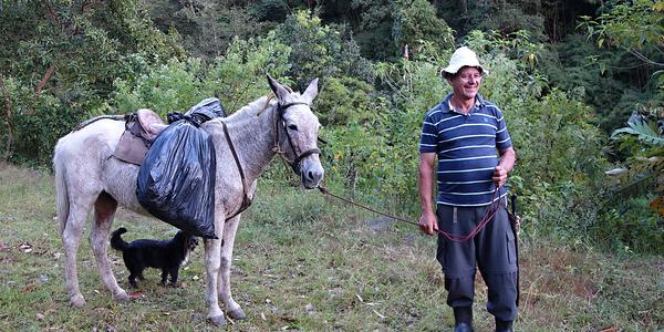 114. Kamarád s mulou, která veze naše spacáky