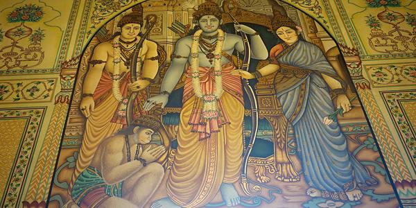 113. Jaipur, výjev z Rámajány na vstupu do dílny