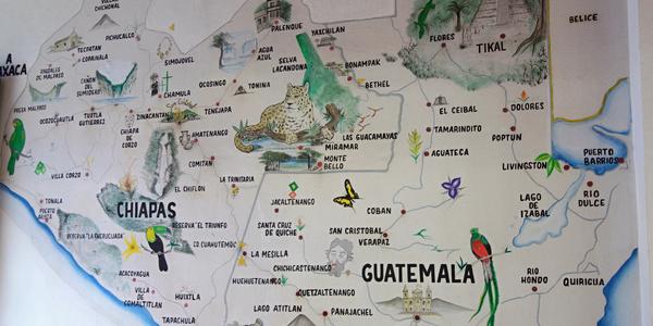 147. Mapka Chiapasu a Guatemaly